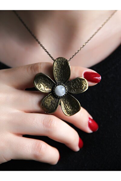 esha Natural Stone Moonstone Natural Rhinestone Flower Patterned Authentic Wo...