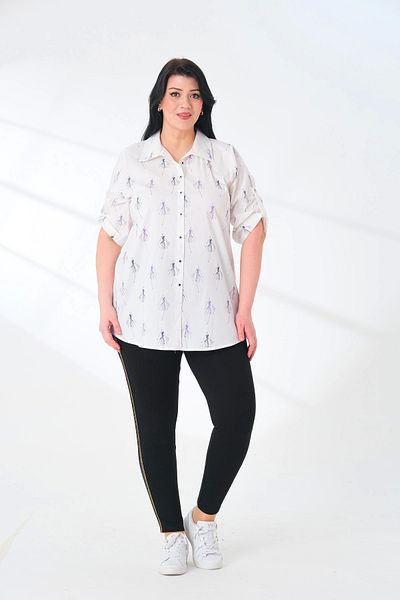 Lady Majestic Cămașă Plus Size, Bumbac Lycra, Popelin, Cu Motive