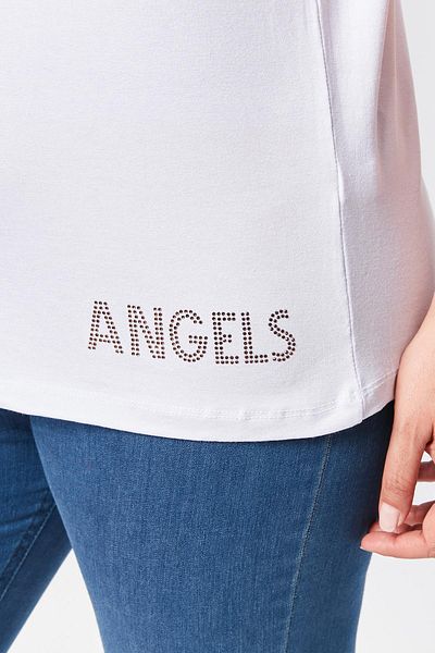 Ebsumu Plus Size Stone Printed V-Neck White Blouse - Angels