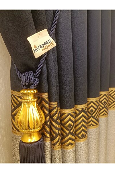 NİVEMESHOME Bangor Black-Grey 1/3 Close-Pile Background Curtain Apm