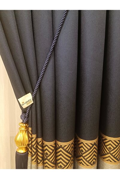 NİVEMESHOME Bangor Black-Grey 1/3 Close-Pile Background Curtain Apm
