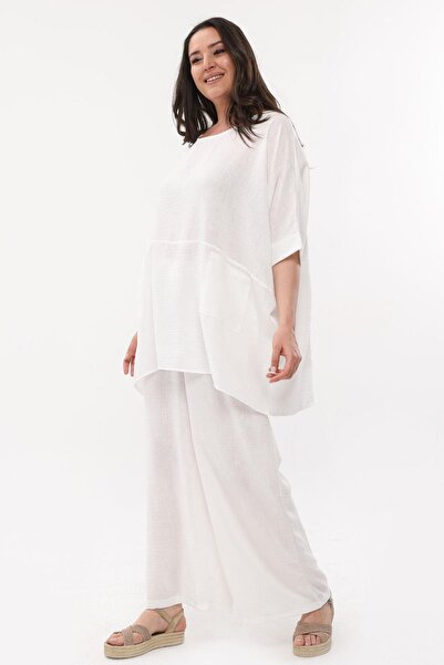 Ebsumu Λευκή λινή μπλούζα - Plus Size, Extra Comfortable Fit