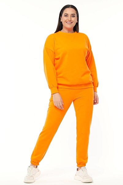 Ebsumu Orange Basic Raised Sweatshirt - Women's Plus Size