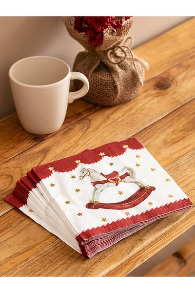 merni Red Carousel Color Printed Paper Napkin 10 Pieces