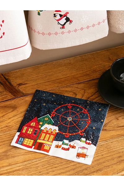 merni Christmas Themed Houses Colorful Printed Paper Napkins 10 Pieces
