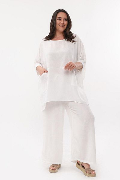 Ebsumu White Linen Blouse - Plus Size, Extra Comfortable Fit