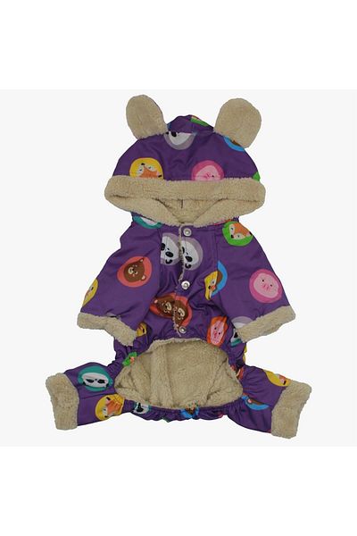 Pawstar Purple Animals Dog Jumpsuit with Raincoat for Small and Medium Breeds