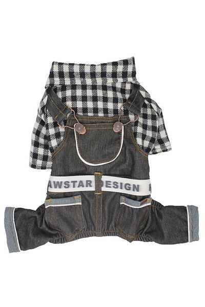 Pawstar S-White Plaid Cat Dog Jumpsuit - Gardener Outfit