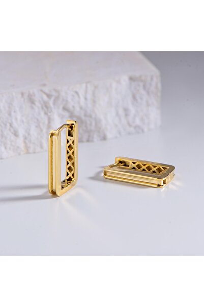 GOLDKUPE 14 Ayar İtalyan Dikdörtgen Kanallı Altın Küpe 5,40 gr
