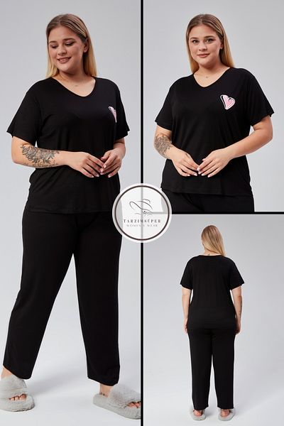 tarzımsüper Luxury Winter Viscose Cotton Plus Size Pajama Set - Comfort Model with Elastic Waist