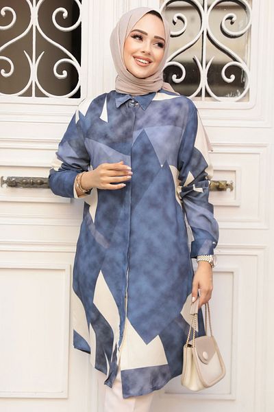 Neva Style Τονίκ Hijab Navy Blue με σχέδιο βισκόζης 11710L