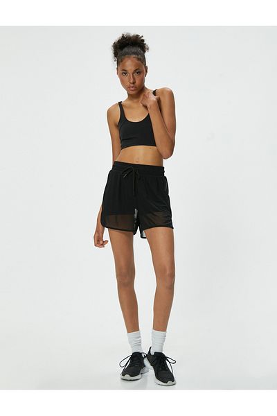Koton Tulle Detailed High Waist Waist Lace up Sports Shorts
