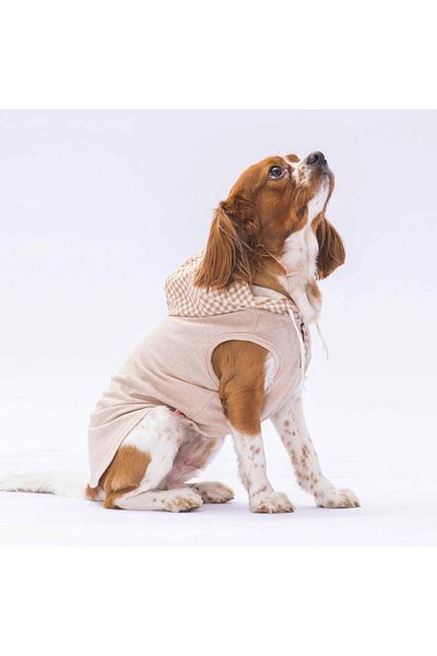 Pawstar Beige Gingham Cat Dog T-Shirt - Hooded Outfit