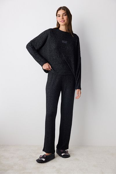 Penti Night Black Pants Pajama Set