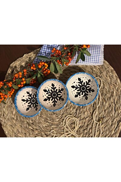 Den Tasarım Hediyelik Yılbaşı ve Kış Temalı Kar tanesi  3 lü Kase Çerezlik, Lokumluk, Sosluk