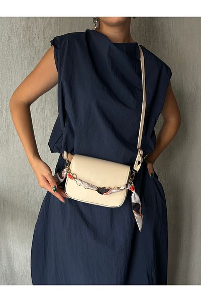 Mojeva Alen Cream Scarf Chain Accessory Women's Hand and Shoulder Bag