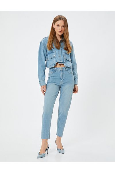 Koton Jeanshose mit hoher Taille, gerades Bein, schmale Passform, Baumwolle – Slim-Fit-Jeans