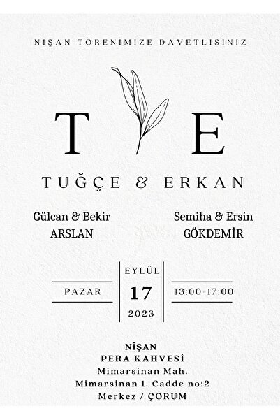 izmirdenet Davetiye, Düğün Davetiyesi, Nikah Davetiyesi, Nişan Davetiyesi (50 ADET)
