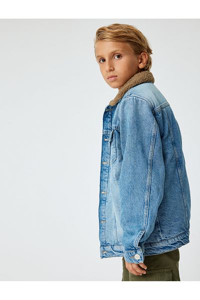 Koton Jeansjacke aus Baumwolle mit langen Ärmeln und Plüschdetails