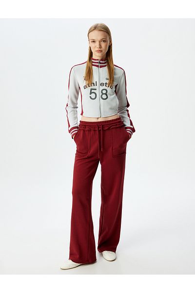 Koton Crop Slim Fit Stand Collar College Printed Zippered Sweatshirt