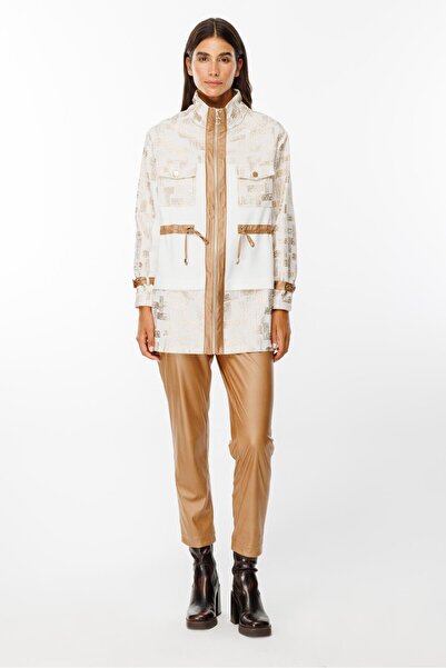 Moda İlgi Modailgi  Belden Tünelli Kumaş Garnili Dik Yaka Tunik Ekru