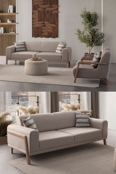 Eymense Latte Koltuk Takımı 3+3+1+1