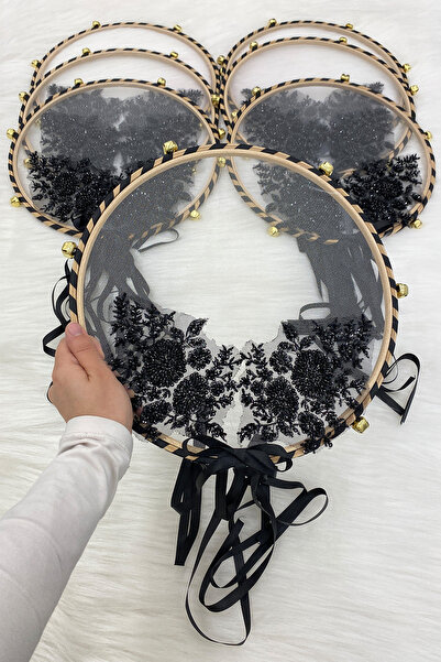 ZEYMERADE Vip Appliqued Bridal Tambourine أسود، وصيفة العروس الزفاف الحناء لي...