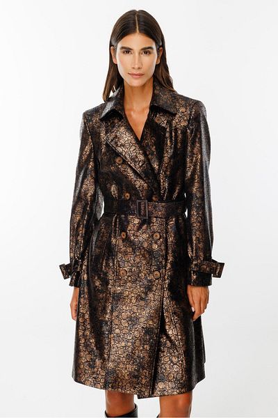 Moda İlgi Trench din piele auriu/negru - Modailgi cu închidere la două piept și cu aur