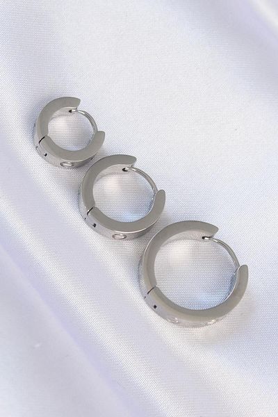 BUTİK AYVİTRİN 316L Steel Silver Color Model 3-Piece Hoop Earrings