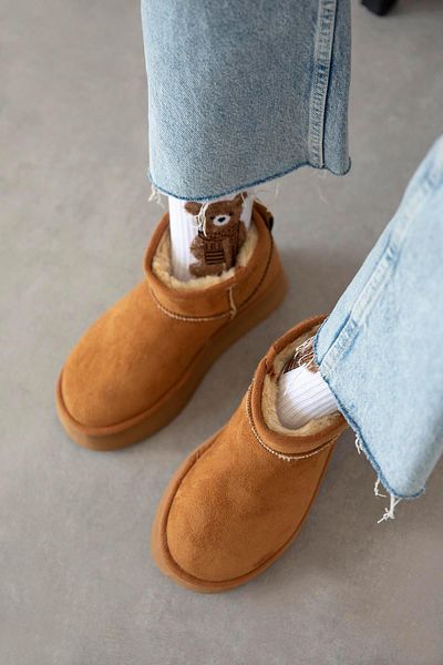 STRASWANS Tommo Women's Furry Thick Sole Suede Ankle Boots Tan