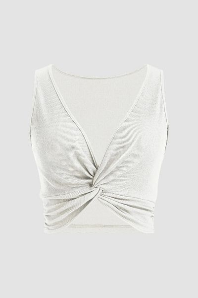 Hiccup Solid Colored Ribbed Front Curved Crop Top