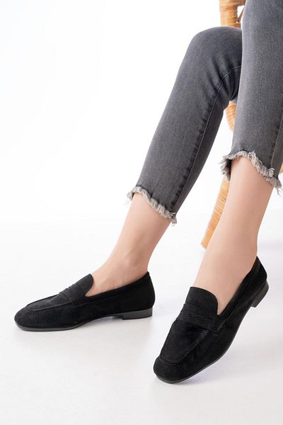 Aymood 302 Balerini zilnici pentru femei din piele intoarsa neagra