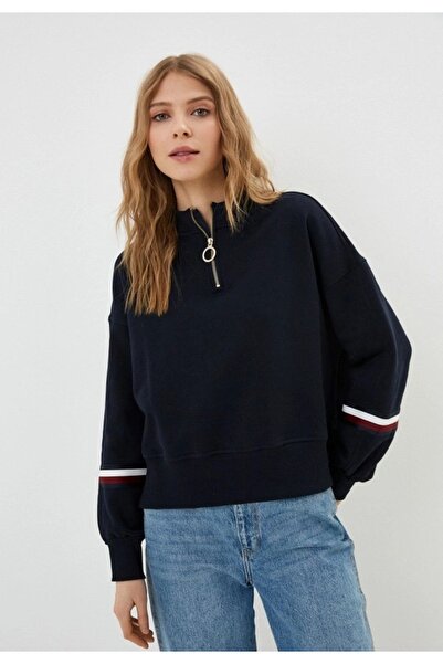 Tommy Hilfiger ORGANİK PAMUK RELAXED KESİM YARIM FERMUARLI SWEATSHİRT