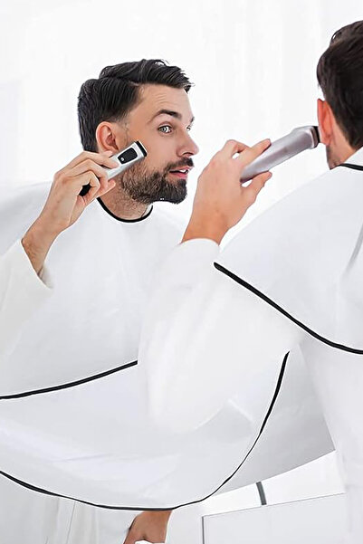 Factorial Sakal Kesme Örtüsü Beyaz Vantuzlu Evde Pratik Saç Sakal Tıraş Önlüğü Berber Malzemeleri Traş Köpüğü