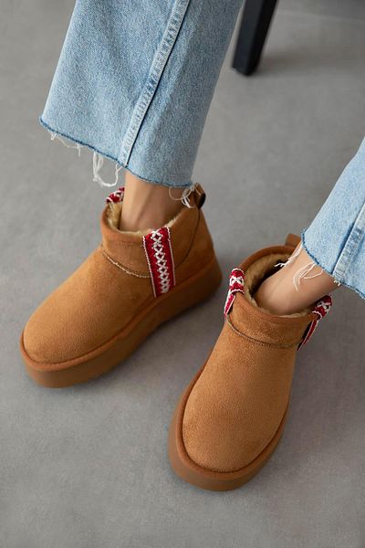 STRASWANS Rosso Women's Furry Thick Sole Suede Ankle Boots Brown