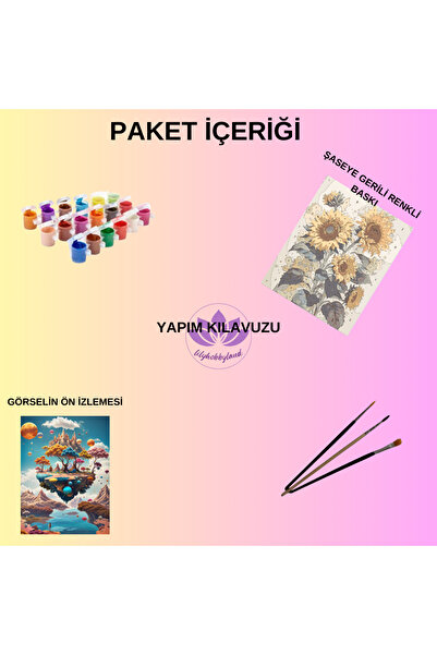 LİLYHOBBYLAND Sayılarla Boyama Hobi Seti (RENKLİ BASKI-ÇERÇEVELİ) 50x65 cm: Lotus Çiçeği 2