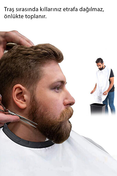 Factorial Sakal Kesme Örtüsü Beyaz Vantuzlu Pratik Saç Traşı Önlüğü Evde Saç Sakal Kesme Örtüsü Berber Makası