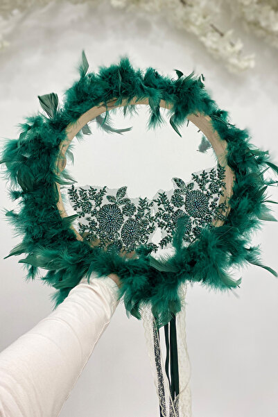 ZEYMERADE Vip Appliqued ريشة الزفاف الدف الأخضر، وصيفة العروس الزفاف الحناء ل...