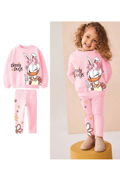 Piti Girl's Bow Detailed Daisy Duck Printed Ribbed Tights Girl's Set