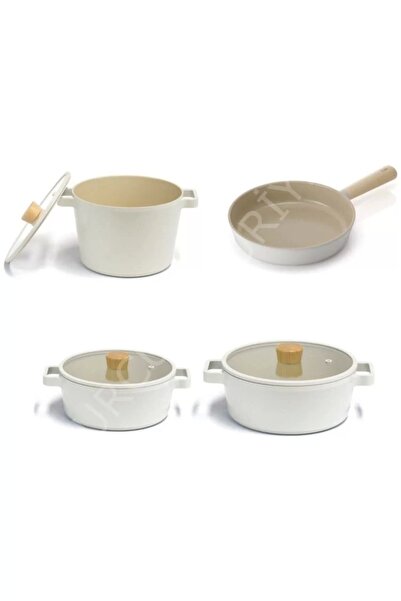 NEOFLAM Fika Beige Glass Lid Aluminum Casting 7-Piece Cookware Pan Set