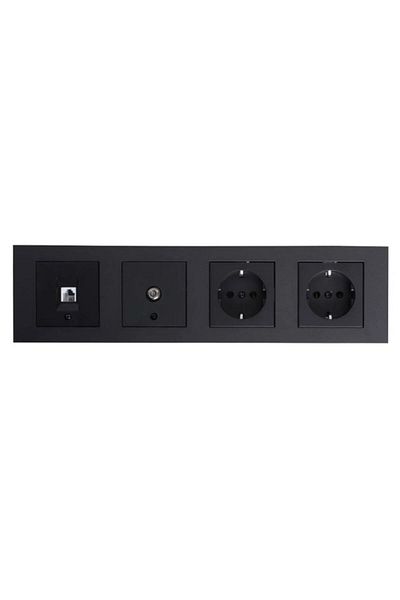 OVİVO Grano Black Grounded Socket + Grounded Socket + TV (satellite) socket + Numeris + 4-Piece Frame 4-Piece Set