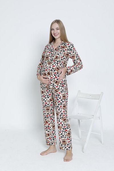 Miss Dünya Lissa Front Buttoned Shirt Collar Suede Velvet Waist Adjustable Maternity and Maternity Pajamas Set