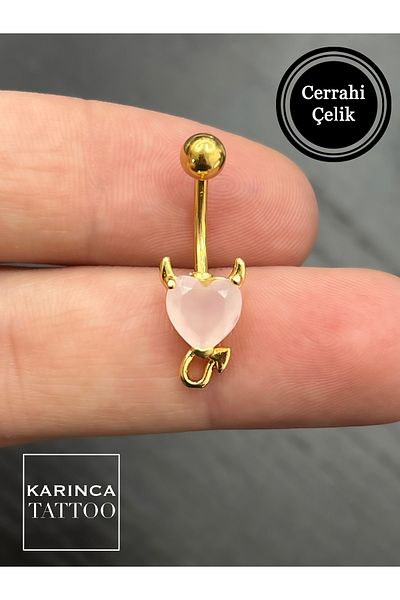 Karınca Piercing Devil Pink Stone Gold Color Gold Piercing Belly Piercing (Surgical Steel)