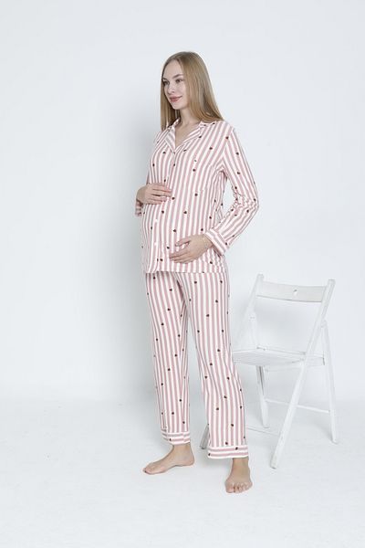 Miss Dünya Lissa Front Buttoned Shirt Collar Suede Velvet Waist Adjustable Maternity and Maternity Pajamas Set