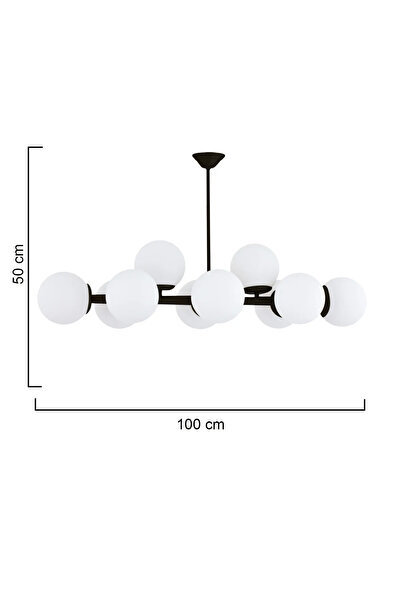 ŞL Şef Light Luxury Modern Tasarım Siyah 10'lü Beyaz Glop Camlı Avize