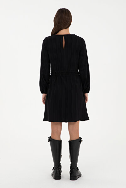 U.S. Polo Assn. Kadın Siyah Mini Boy Dokuma Elbise 50289860-VR046