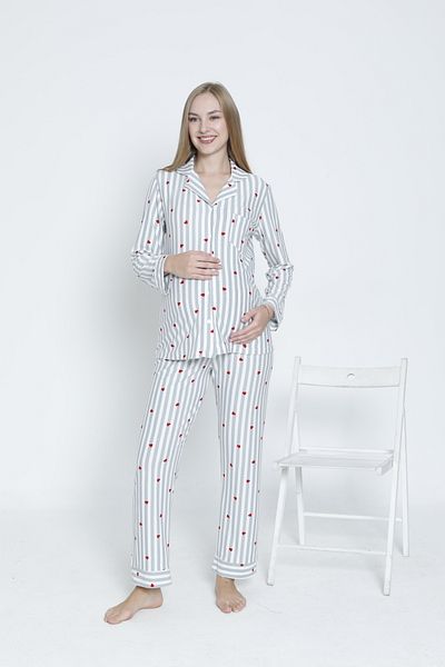 Miss Dünya Lissa Front Buttoned Shirt Collar Suede Velvet Waist Adjustable Maternity and Maternity Pajamas Set