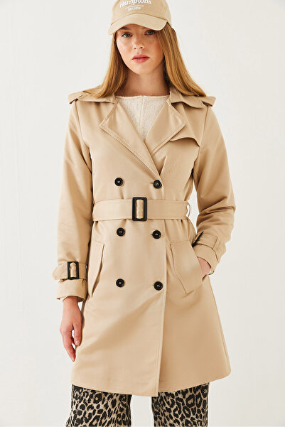 Bianco Lucci Women's Back Aller Detailed Buckle Trench Coat 2459 60351023