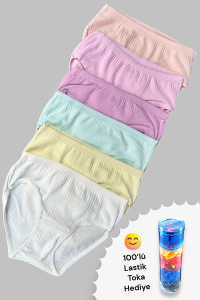 Katmirra 6 buc. Chiloți pentru fete de culoare pastel cu nervuri + 100 buc. Catarame din cauciuc - Lenjerie intimă Dondeza & Passion Bayii