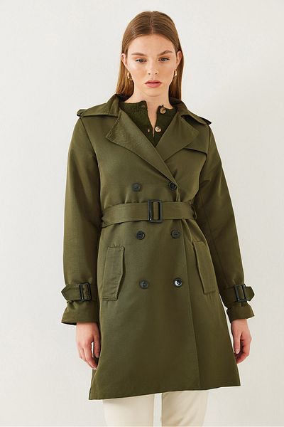 Bianco Lucci Women's Back Aller Detailed Buckle Trench Coat 2459 60351023